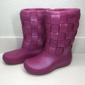 RARE 2012 Crocs Pink Glitter Braided Woven Tall Rain Snow Boots Women’s Size 5